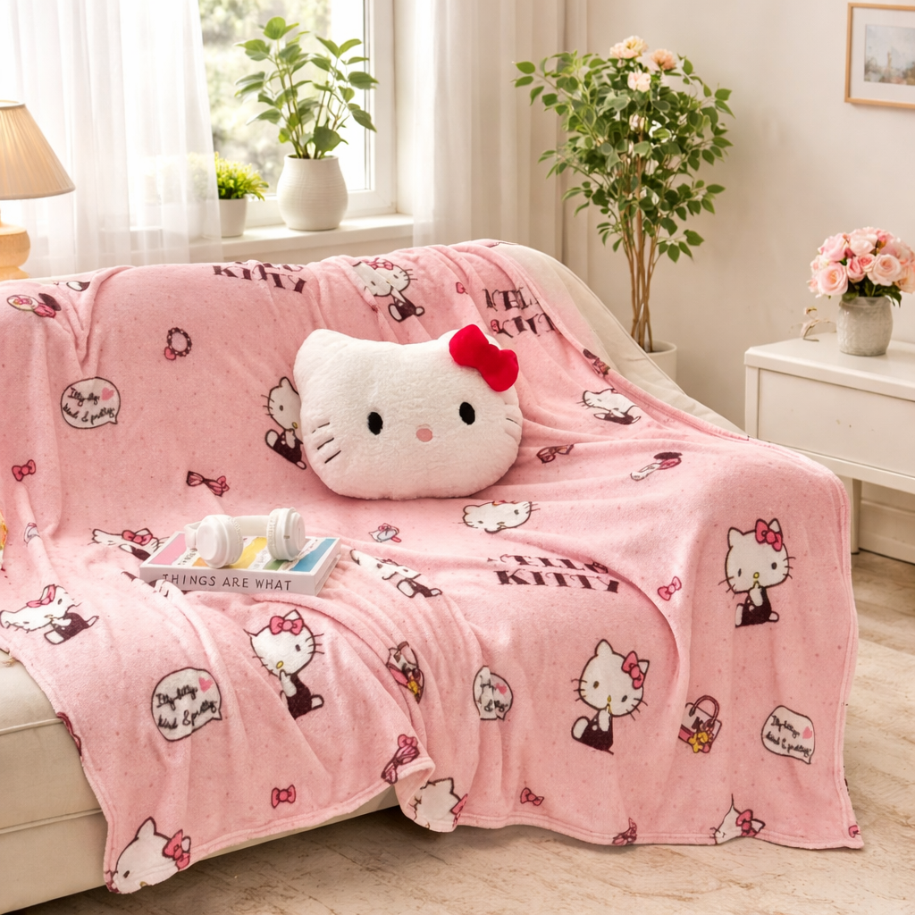 Hello Kitty Signature "Parisian" Plush Throw - Ultra Soft Pink Aesthetic Blanket